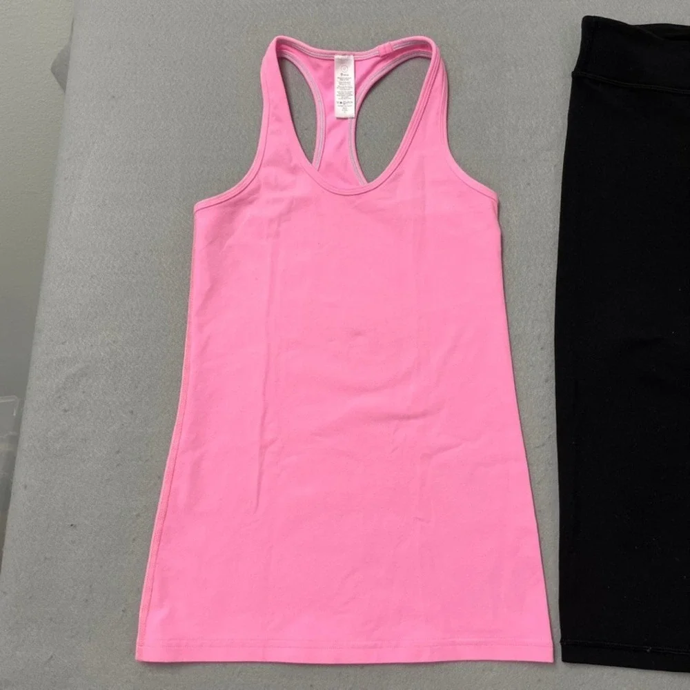 Ivivva Activewear Set Girls Size 12 Pink Tank Top Black‎ Cropped Leggings 2pc